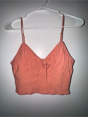 Forever 21 Coral Smocked Cropped Cami with Tie Front